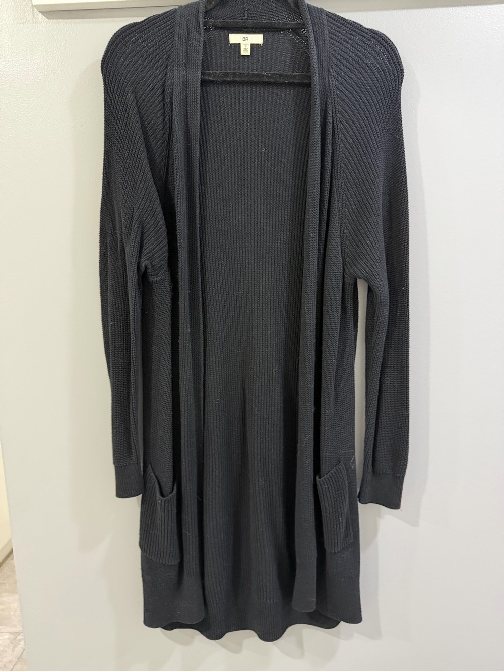 bp Charcoal Open-Front Ribbed Long Cardigan